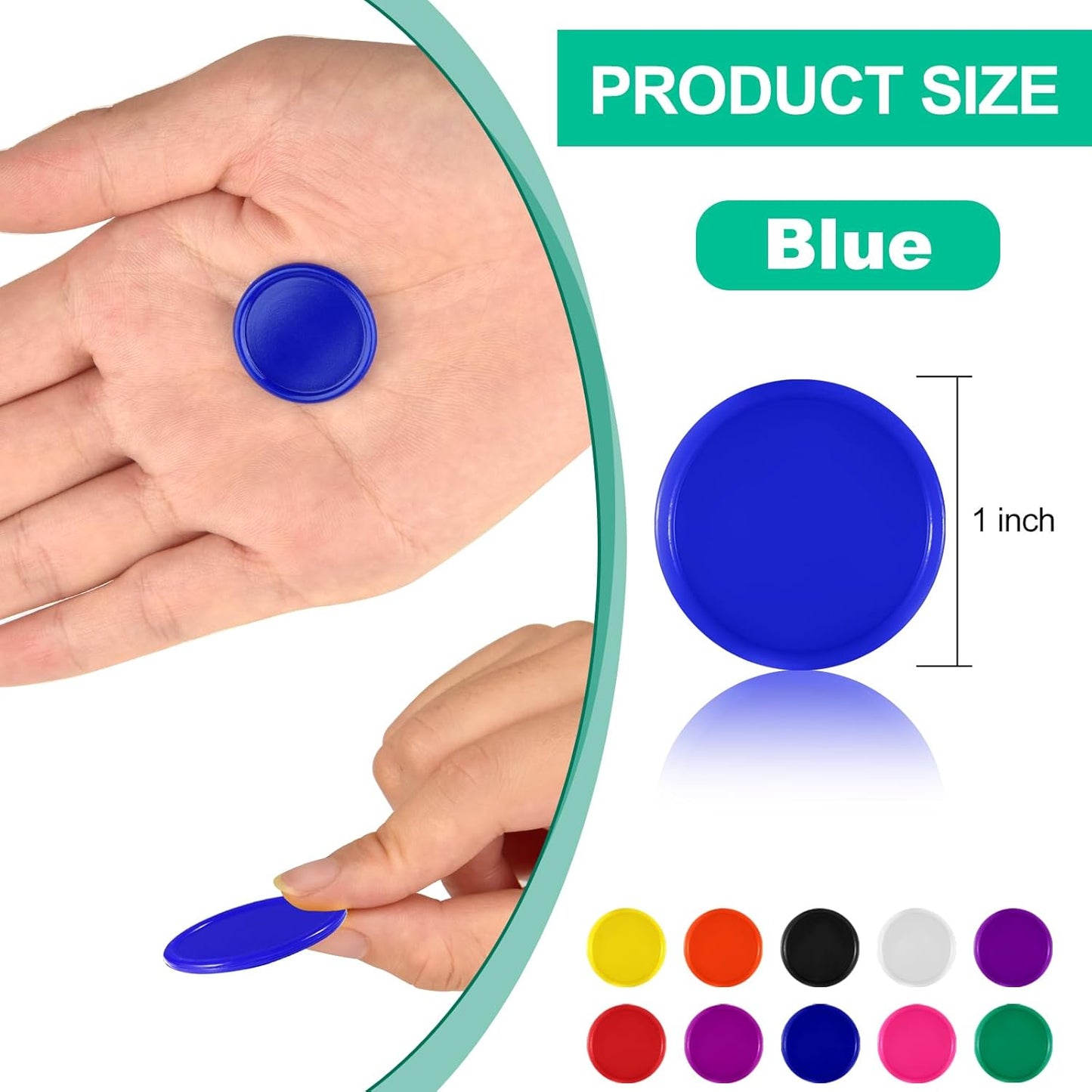 Coopay 1000 Pieces 1 Inch Bingo Chips Bulk, 10 Colors Bingo Markers for Math Practice, Plastic Learning Counters Disks Counting Discs, Poker Chips Game Tokens Kids Reward