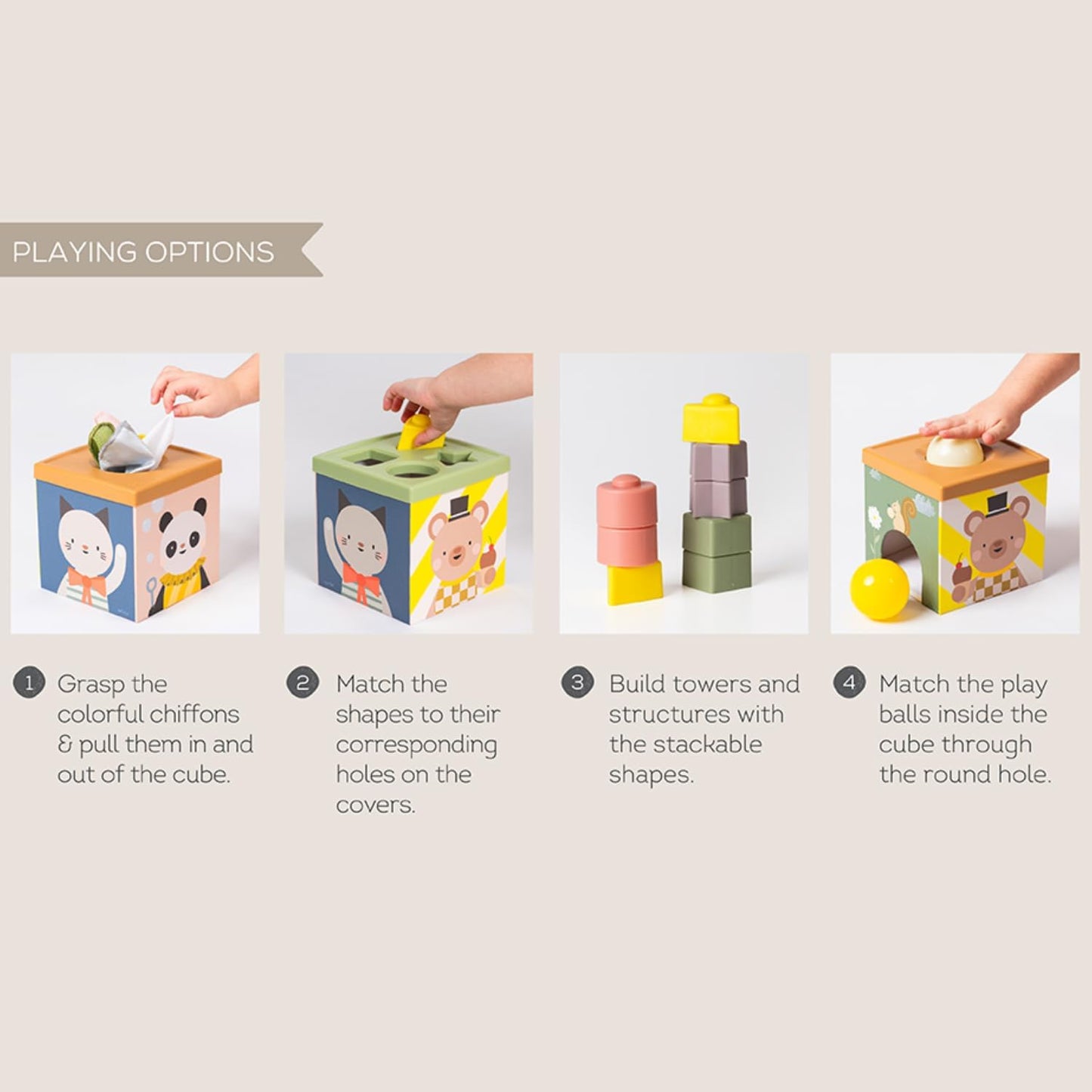 Taf Toys Baby Tissue Box Toy Silicone Baby Toys 6-12 Months Montessori Toys Sensory Activity & 10 Tissues for Fine Motor Development Soft Interactive Silicone Learning Cube for 1 Year Old Toddlers
