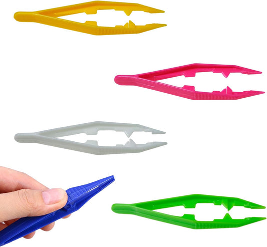 BEADNOVA Bead Tweezers Plastic Forceps Craft Tweezer for DIY Craft Jewelry Making Family School Beading Project (Assorted Colors, 5 Pcs)