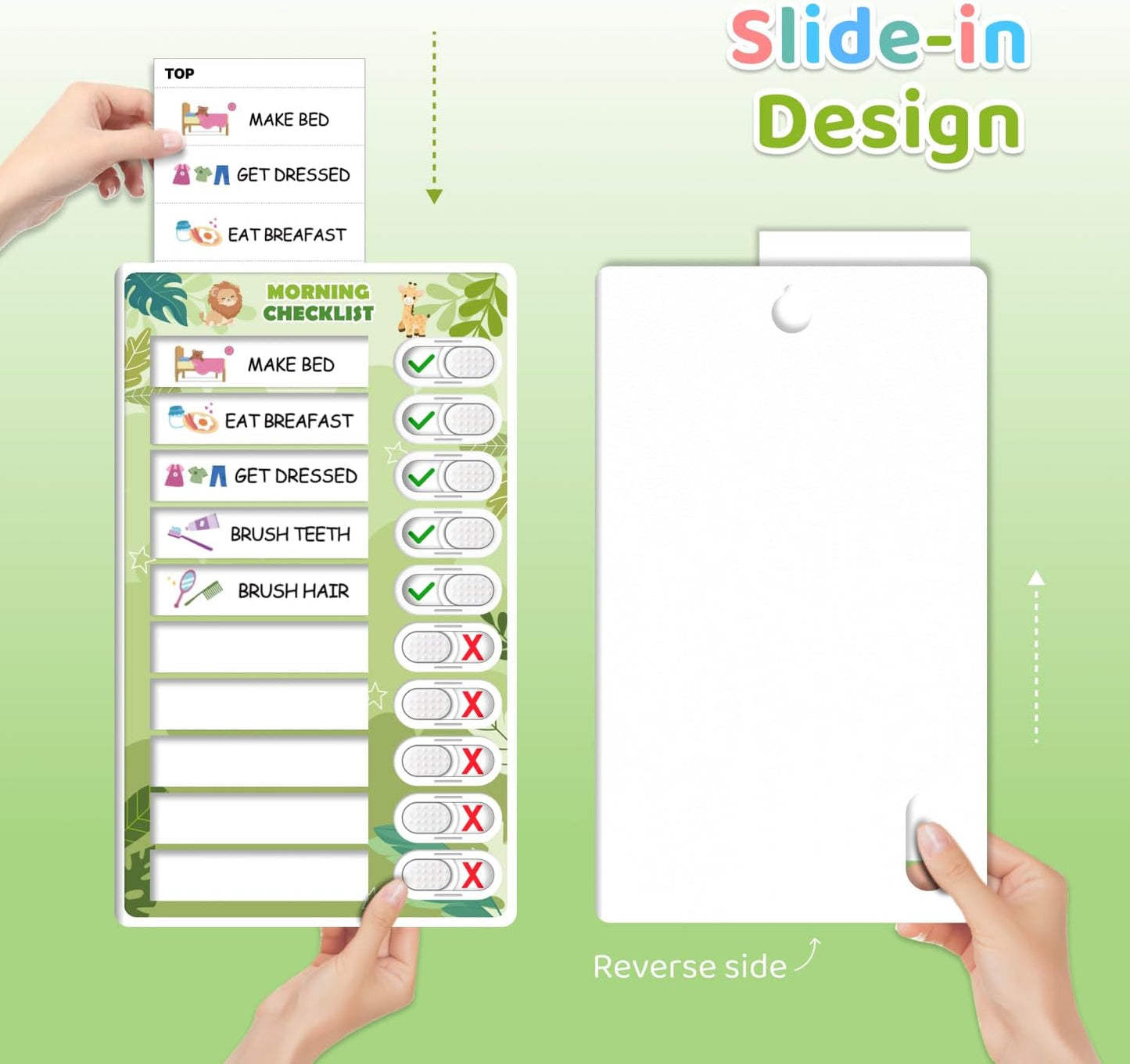 Upgraded Slider 3 in 1 Bedtime/Morning/Daily Routine Chart for Kids, Magnetic Chore Chart for Kids, Visual Schedule for Kids Toddlers Schedule Board for Home