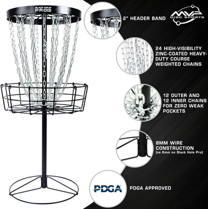 MVP Disc Sports Black Hole Pro 24-Chain Portable Disc Golf Basket with Transit Bag