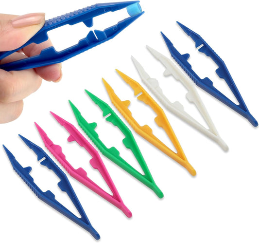6-Piece Plastic Craft Tweezers for Kids – Non-Slip Bead & DIY Jewelry Making Tools (White, Pink, Blue, Yellow, Green)