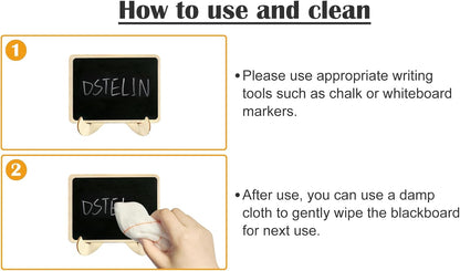 DSTELIN 20 Pack Wood Mini Chalkboards Signs with Support Easels, Place Cards, Small Rectangle Chalkboards Blackboard for Weddings, Birthday Parties, Message Board Signs and Event Decorations