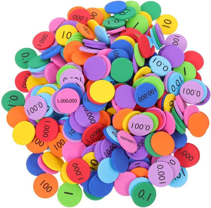 NUOBESTY 300pcs Place Value Disks 10 Values Decimals to Whole Numbers Counting Chips for Kids Base 10 Place Value Manipulatives Math Counters Discs Set for Elementary School Math Supplies