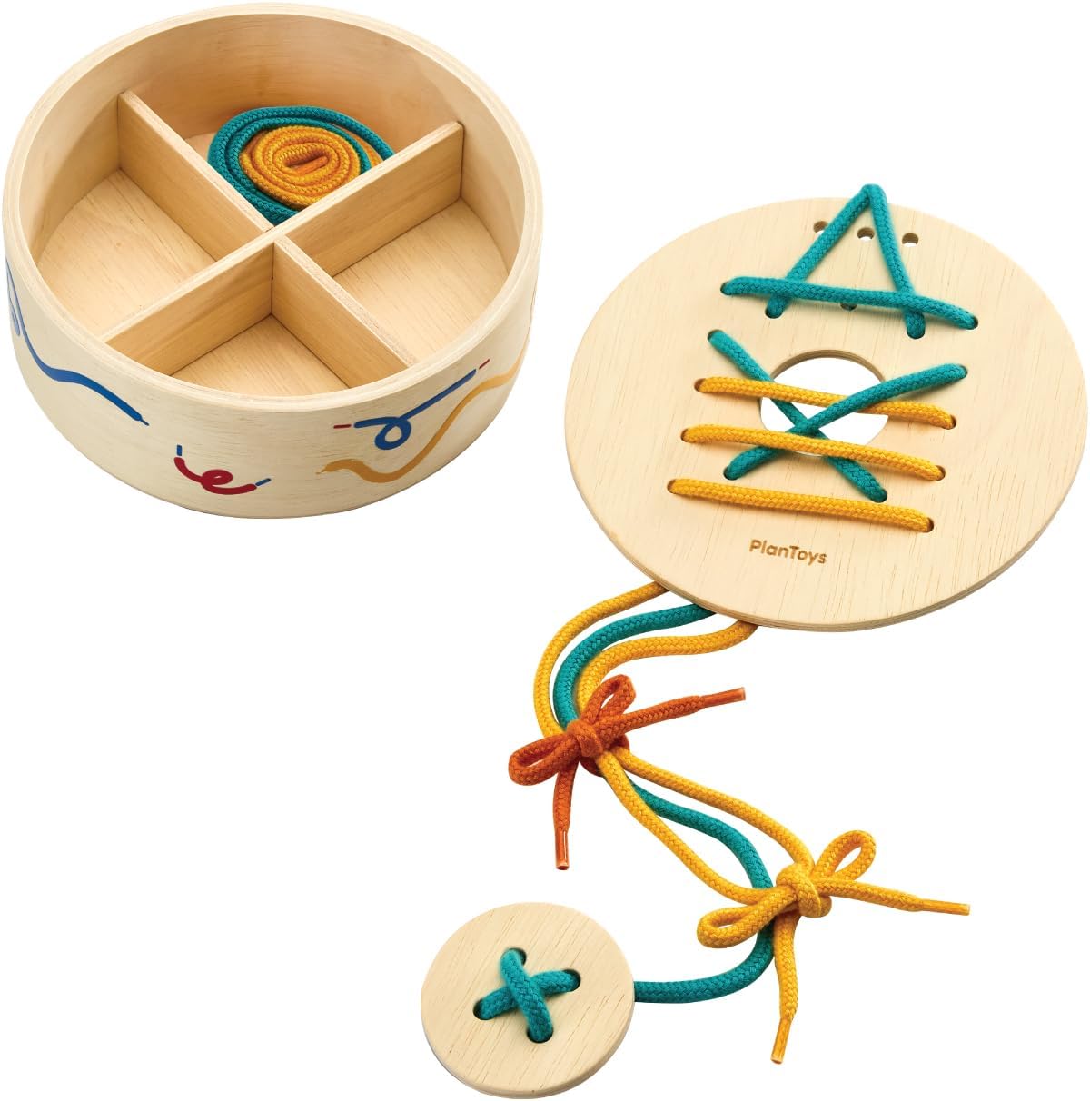 PlanToys® Montessori Wooden Learning Set for Toddlers | Threading Beads, Lacing Boards, Pattern Peg Board & Mosaic Activities | Fine Motor Skills, Shape Sorting & Problem Solving Play for Kids