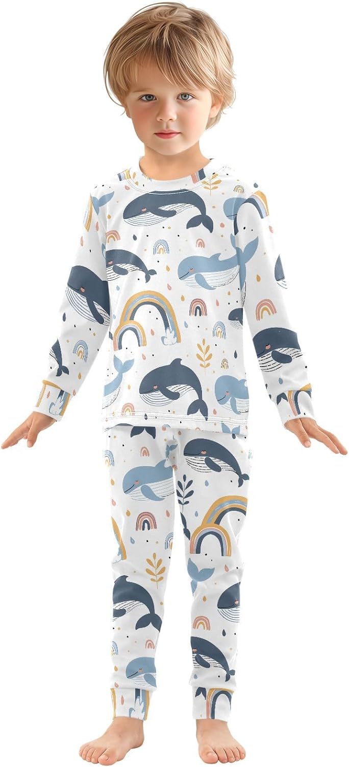 ALAZA Shark Starfish Palm Tree 2 Piece Pajama Set Long Sleeve Top and Pants Sleepwear Unisex - Colors A