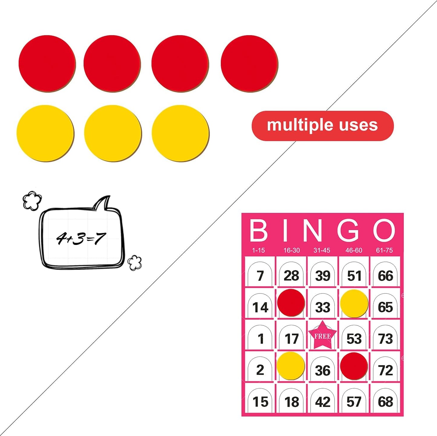 Round Math Counters,Plastic Two Color Counter Yellow Red 200 PCS, Educational Toys to Help Kids Learn