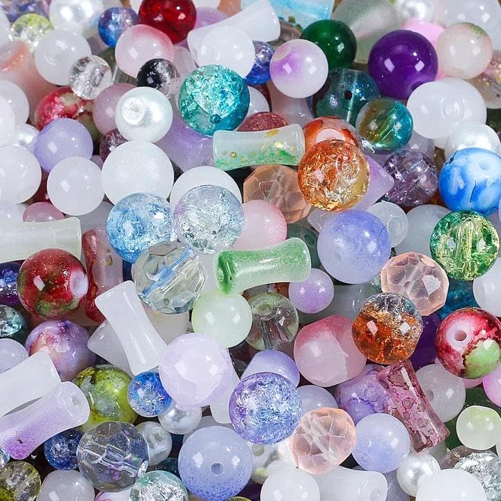 Bulk Crystal Glass Beads for Jewelry Making, Beads for Bracelets, DIY Crafts & Jewelry Projects, Large and Small Glass Beads for Adults, 4–14mm (2 Pounds)