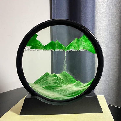 Arthink Moving Sand Art Picture in Motion Round Glass 3D Deep Sea Landscape, Dynamic Sand Art Sandscapes, Sensory Relaxing Desktop