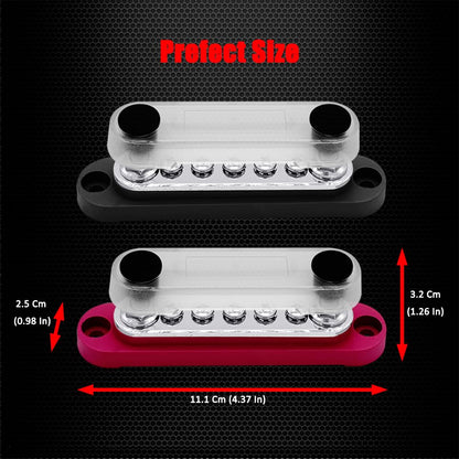 2 x #10 (M5) Studs Power Distribution Block with 5 x #8 (M4) Screws, Ampper 4.2" Bus Bar 12V Power Distribution Terminal Block Battery Busbar for Car Audio Solar (Red & Black)