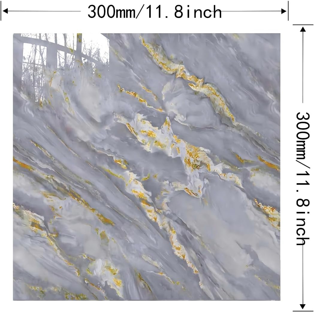 20-Pack Peel and Stick Gilded White Marble Tiles (11.8" x 11.8") – 19.4 Sq. Ft. Waterproof PVC Shower & Backsplash Tiles for Bathroom, Kitchen, and Living Room – Self-Adhesive, Easy Installation
