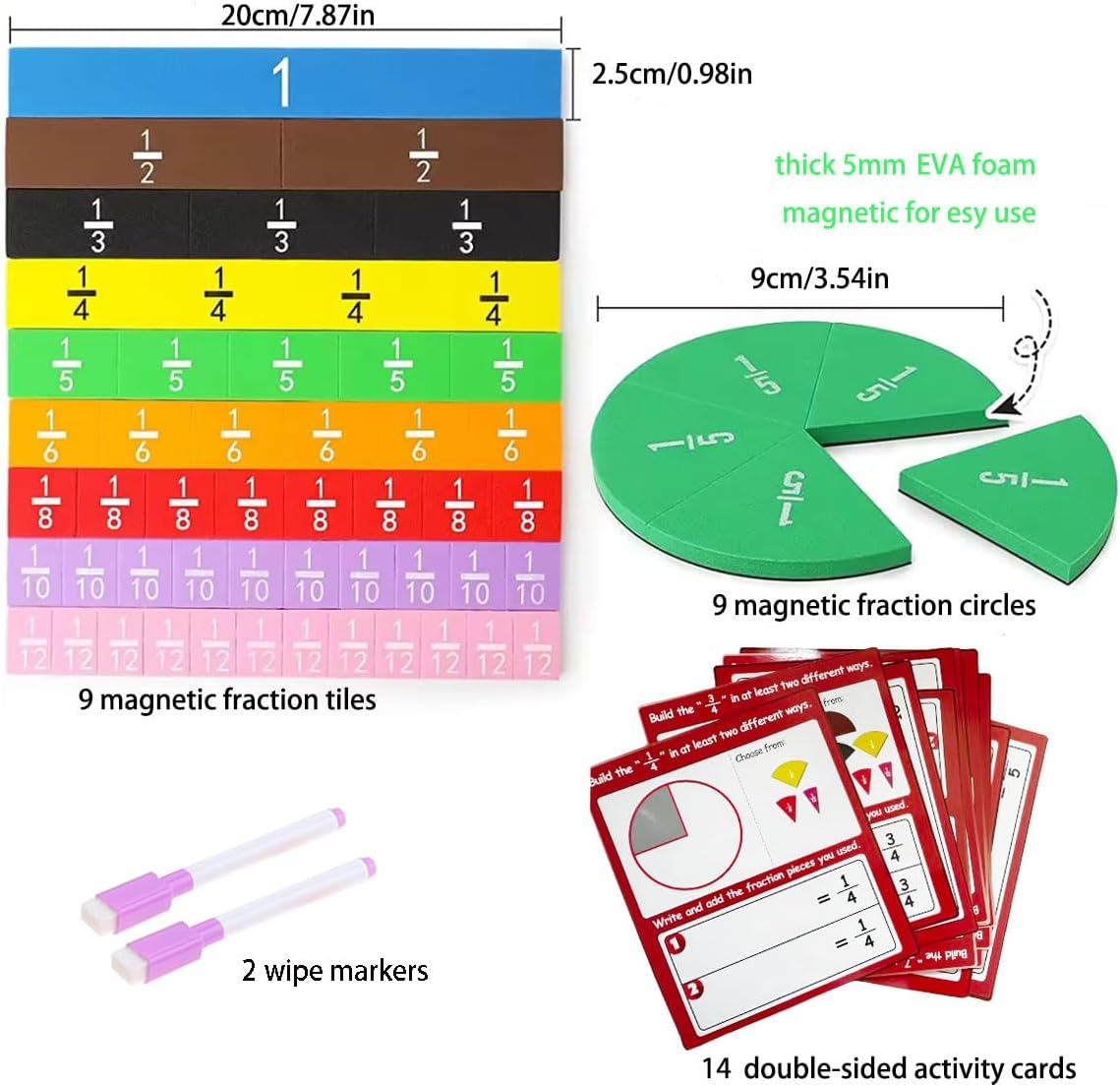 Magnetic Math Fraction Manipulatives, Magnet Fraction Circles Tiles Plus 14 Activity Card, Fractions Puzzle Learn & Compare, Tool Math Teachingroom Manipul Homeschool Elementary Supplies