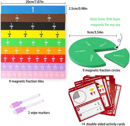 Magnetic Math Fraction Manipulatives, Magnet Fraction Circles Tiles Plus 14 Activity Card, Fractions Puzzle Learn & Compare, Tool Math Teachingroom Manipul Homeschool Elementary Supplies