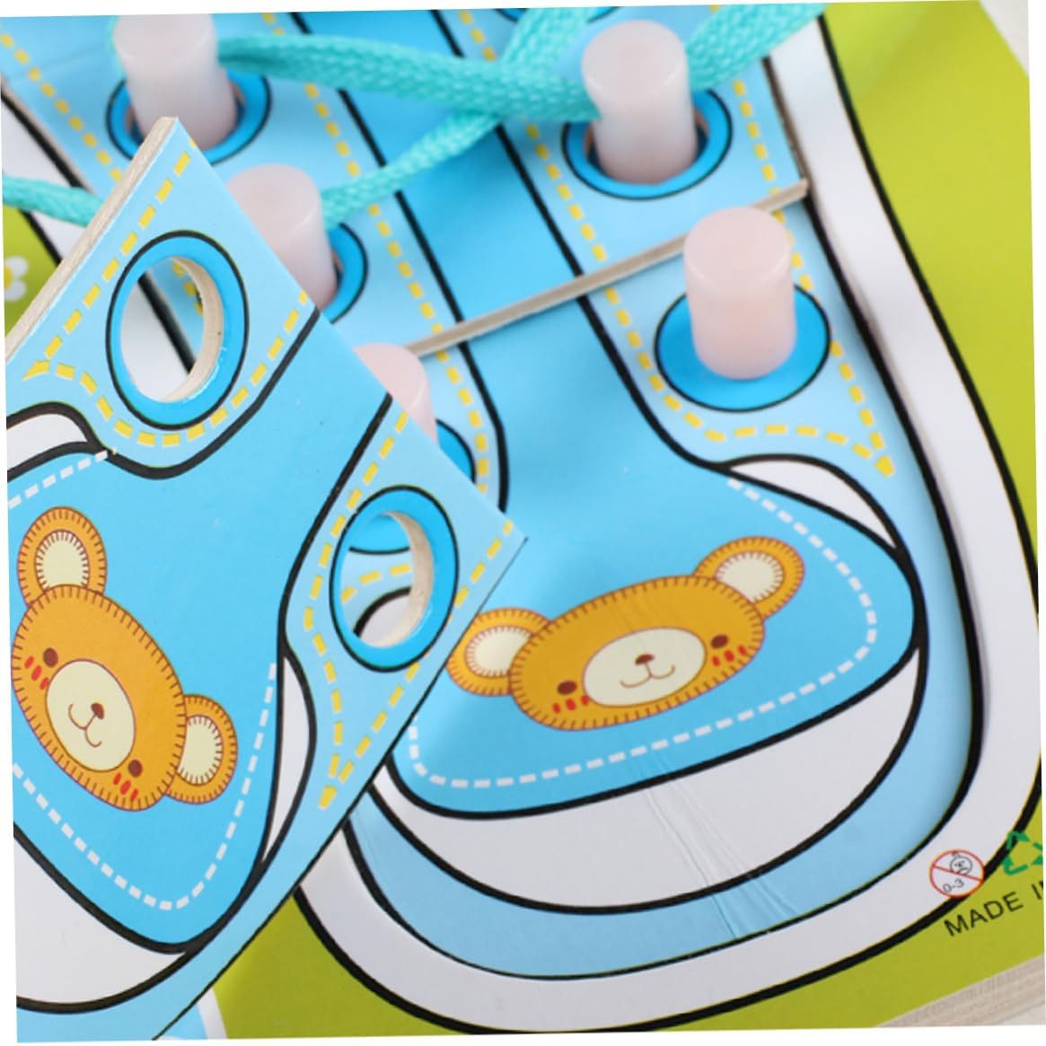 Shoe Tying Teaching Kit 1PC Kids Wood Shoe Lace Lacing Sneaker Board Learn to Tie A Shoe Practice Fine Motor Skills for Kids Ages 3 and Up(Blue)