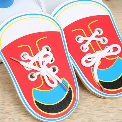 Wooden Shoe Lacing Practice Board, Learn to Tie Training Kit, Educational Threading, Wooden Learn to Tie Your Own Shoes Threading Lacing Shoes Training Early Learning Kits Shoes Board Early Learning