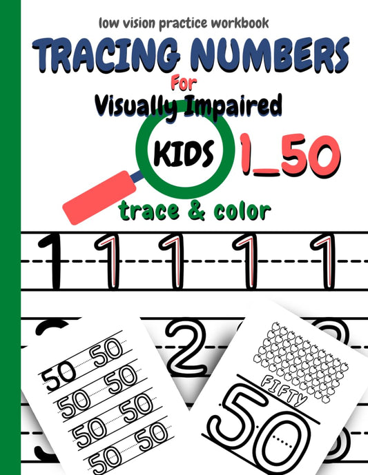 Tracing Numbers For Visually Impaired Kids: Low Vision Practice Paper For Kids ,Thick Black Lines , Practice WorkBook For Preschool & Kindergarten /100 Pages 8.5x11 in