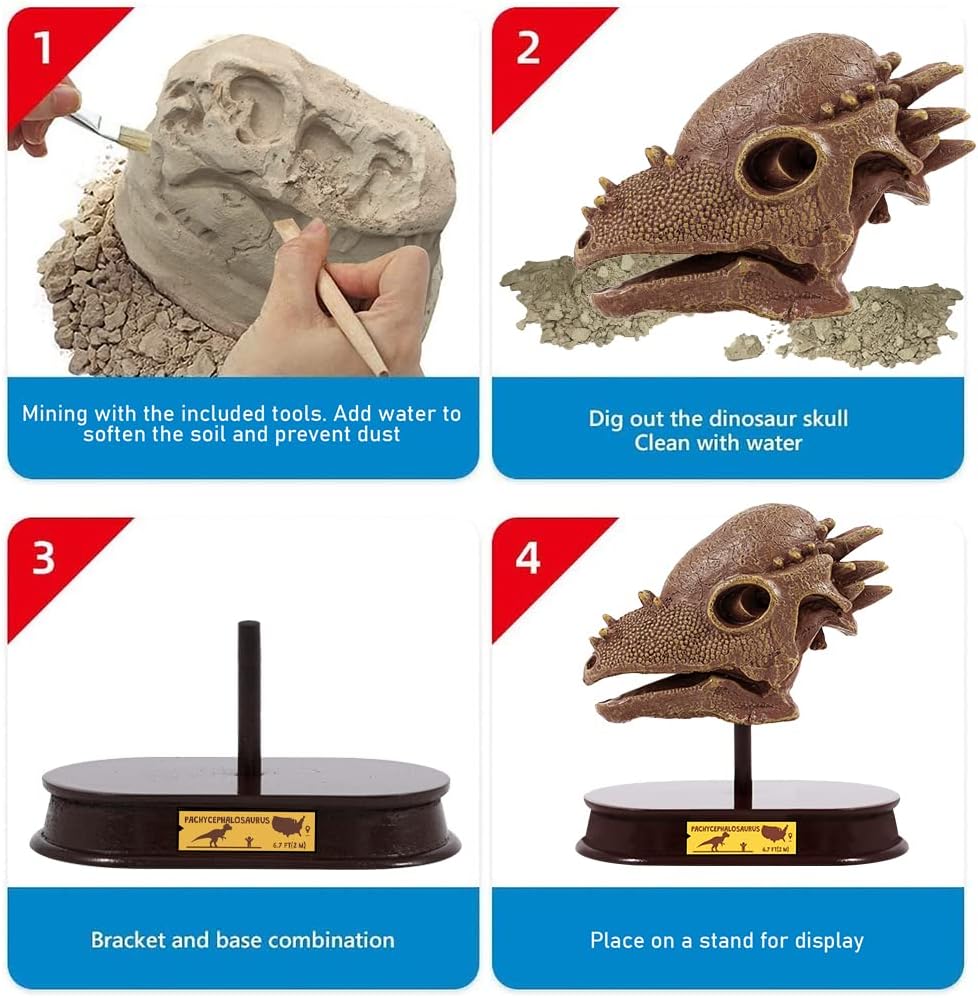 ArtCreativity Dinosaur Excavation Kit for Kids, Brachiosaurus Skull Excavating Set with Fossil Digging Tools and Stand, Fun Science Activity Toy, Educational Dinosaur Gift for Boys and Girls