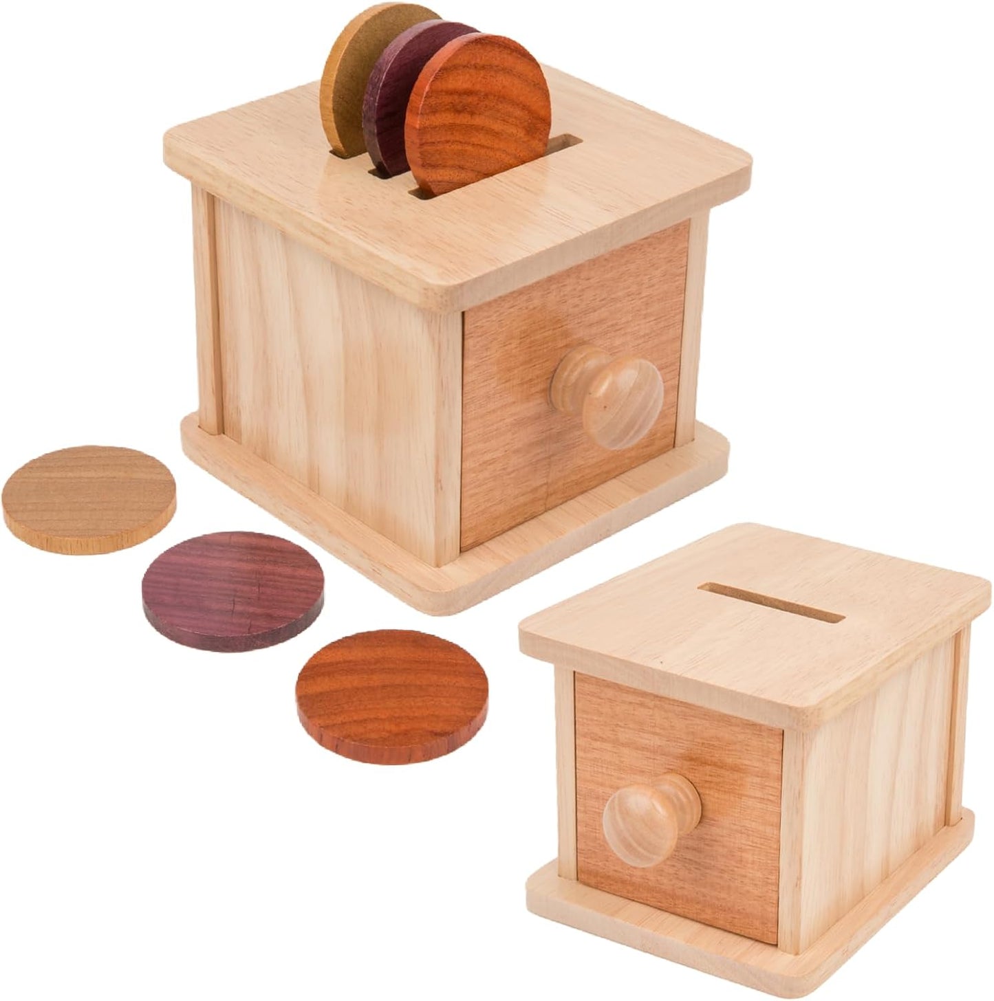 Adena Montessori Coin Box -Natural Wood Double-Sided Object Permanence Box Toy for 1-Year-Old Babies, Wooden Montessori Developmental Toy for 6-12 Month, Early Learning Gift