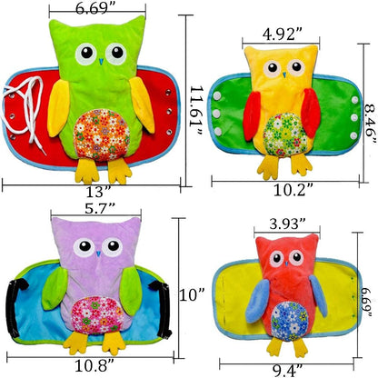Learn to Dress Owl Doll Toys Kids Early Learning Basic Life Skills Busy Boards - Lace, Snap, Button, Zip for Preschool Education (Owl)