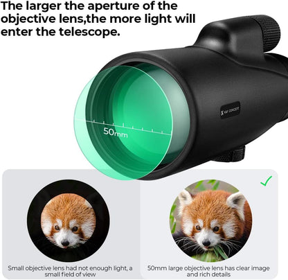 K&F Concept 8-32X50 Zoom Monocular - High Power Dual Focus Prism Compact Monoculars for Kids Adults, with Phone Adapter, Low Light Night Vision, FMC Lens for Bird Watching Hunting Travel Camping Starg