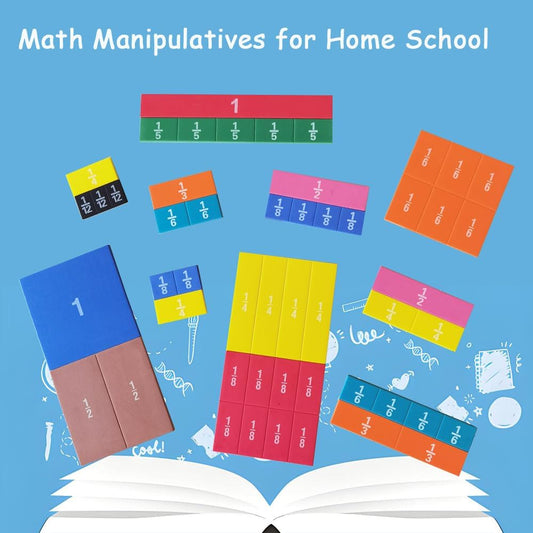 Fraction Manipulatives - 51pcs Foam Fraction Tiles and 51pcs Fraction Squares, Fractions Manipulatives with Fraction Blocks Bars (Tiles+Squares)