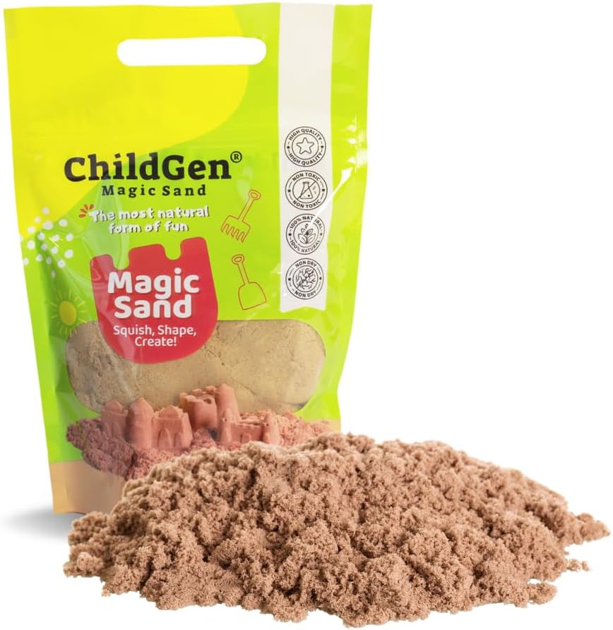 ChildGen Magic Sand, 2lbs Natural Sea Sand in Resealable Bag, Non-Toxic Play Sand for Kids, Soft, Moldable, Mess-Free Sensory Play (Green)