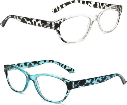 SIGVAN Ladies Cat Eye Reading Glasses 5 Pairs Blue Light Blocking Spring Hinge Fashion Pattern Print Readers for Women