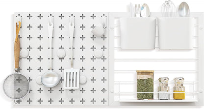 Goplus Peg Board, Metal Pegboard Kit with 2 Pegboard Panels, 12 Accessories, Storage Rack, 2 Storage Containers, Magnets & Hooks, White Pegboard Wall Organizer for Office Kitchen Home