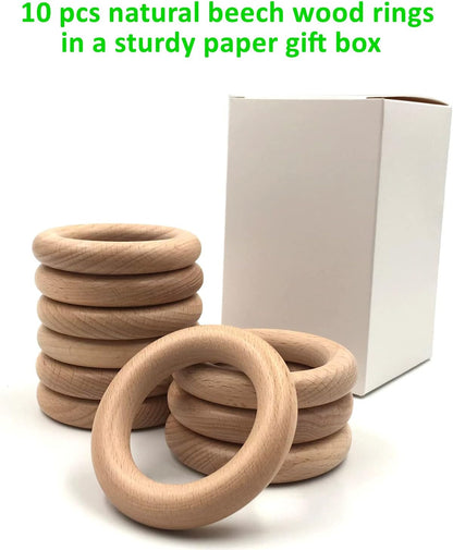 Natural Beech Wood Rings, 10 Pcs Unfinished 6cm Solid Wooden Rings Circles Without Paint for Craft, Connectors Jewelry Making