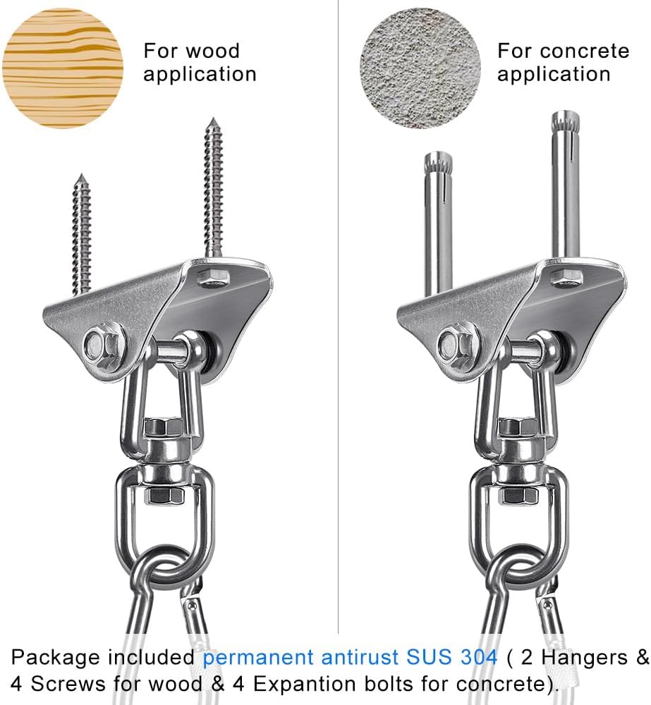 SELEWARE Anti-Squeaking Swing Hanger Stainless Steel Swing Set Hook Ceiling Mount Bracket for Hammock Chair Toddler Swing Yoga Swing Punching Bag 2 Packs
