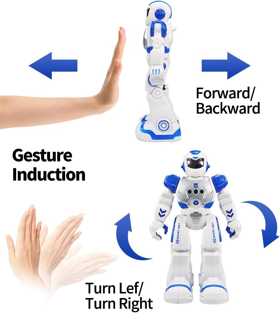 Remote Control Robot For Kids, Intelligent Programmable Robot With Infrared Controller Toys, Dancing, Singing, Moonwalking and LED Eyes, Gesture Sensing Robot Kit For Childrens Entertainment (Blue)