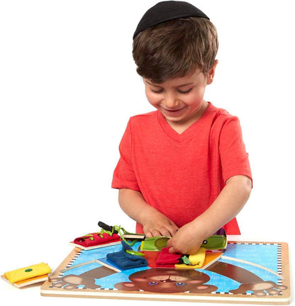 Melissa & Doug Basic Skills Puzzle Board - Wooden Educational Toy Learn to Button Busy Board, Activity for Fine Motor Skills, Developmental Toy for Toddlers Ages 3+
