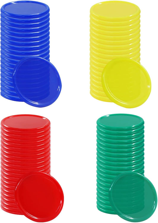 Zorfeter 200 PCS Plastic Learning Counters, 4 Colors Bingo Chips 1 Inch Poker Chips Educational Counting Discs, Markers Chips for Math Practice