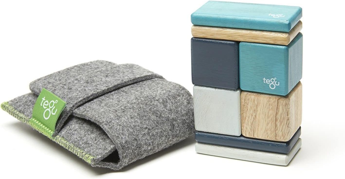 8 Piece Tegu Pocket Pouch Magnetic Wooden Block Set, Tints