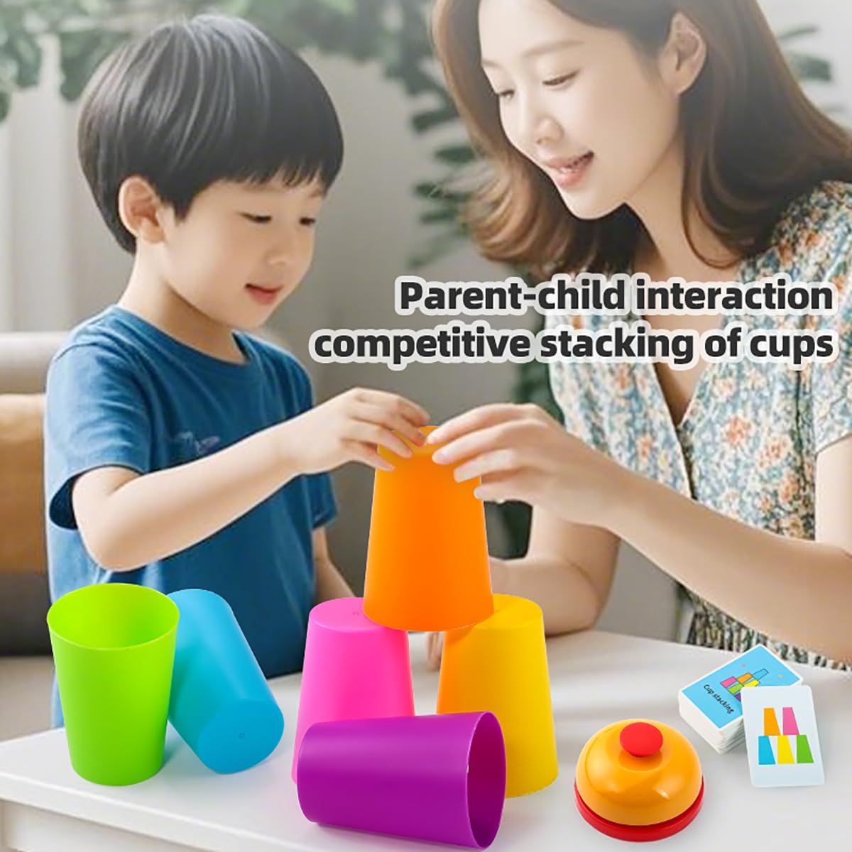Quick Cups Games for Kids Intellectual Flying Stack Cups,Stacking Cups Games Parent-Child Interactive Game with 24 Picture Cards, 30 Cups