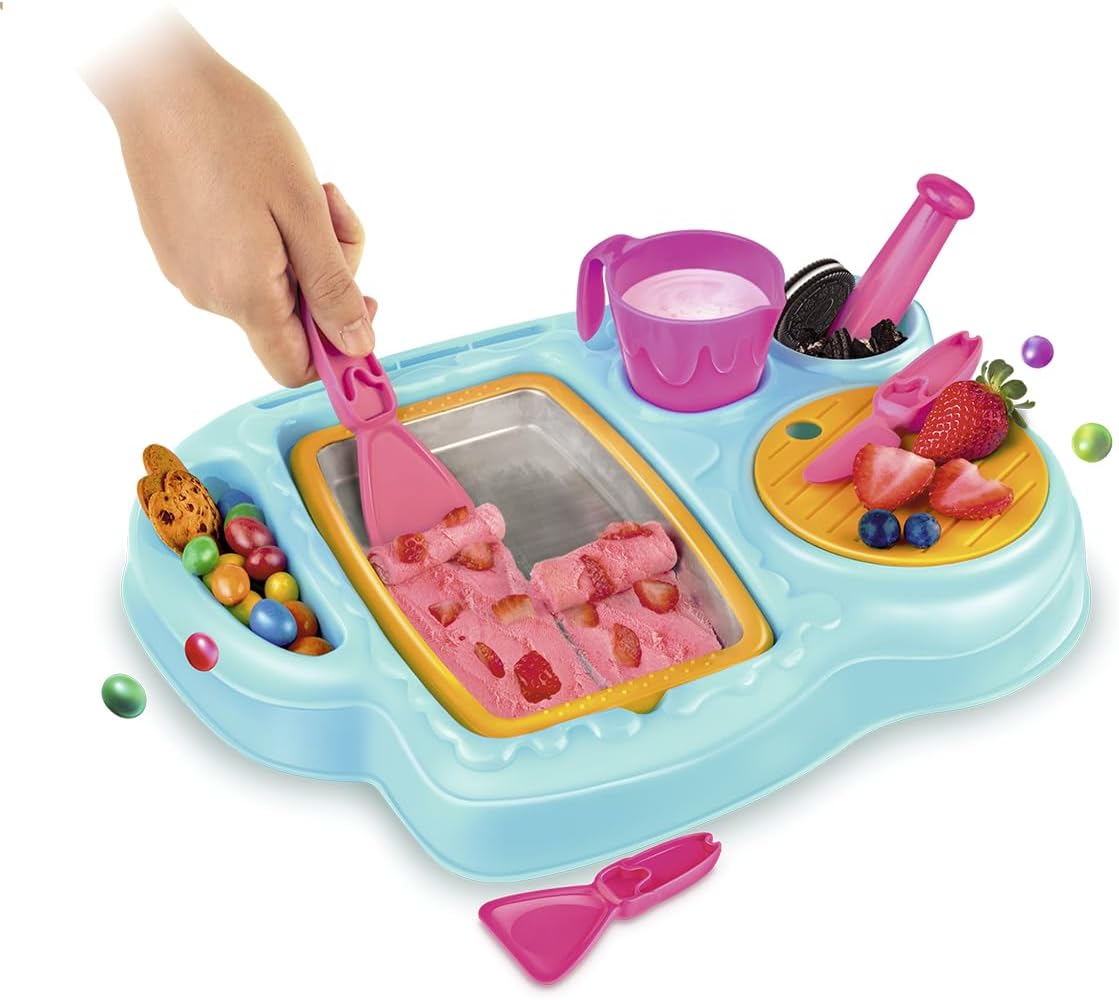 Food Truck Ice Cream Roll Maker Tray – DIY Rolled Ice Cream Maker Set for Kids & Adults – No Electricity Needed – Includes Tools & Compartments for Custom Flavors