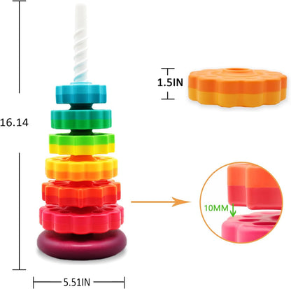 LUCKFUTURE Educational Spinning Stacking Toys, Rainbow Stacking Rings Baby Toy, Montessori Sensory Learning Toy for Girls and Boys Toddlers Toys for 1-3 Year Old