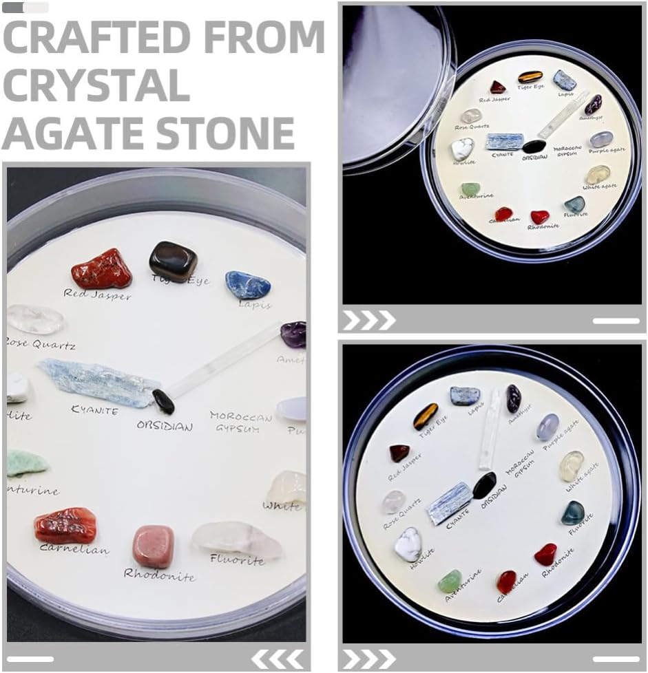 SOLUSTRE Agate Gem Mineral Stone Wall Clock Crystal Desk Shelf Clock Gemstone Rock Collection Kit for Kids Geology Science Learning Home Decor