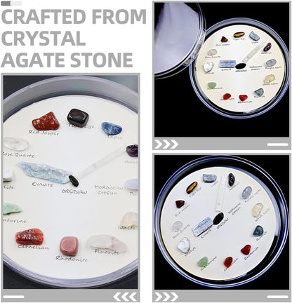 SOLUSTRE Agate Gem Mineral Stone Wall Clock Crystal Desk Shelf Clock Gemstone Rock Collection Kit for Kids Geology Science Learning Home Decor