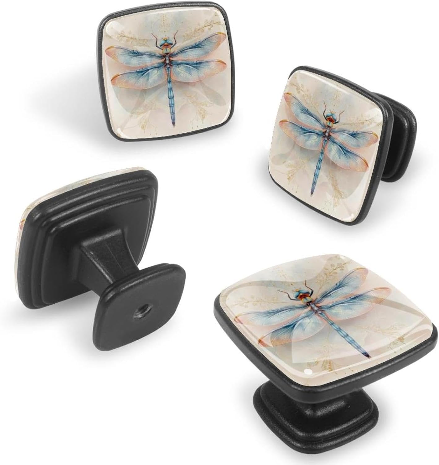 4 Pack Cabinet Knobs Drawer Pulls, 30mm Round ABS Glass Drawer Hardware Growing Purple Butterflies Cabinet Handles with Screws for Dressers Kitchens Cupboard