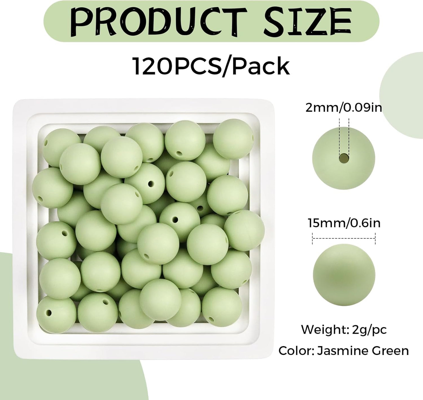 120PCS FIVEIZERO Silicone Beads for Keychain Making, 15mm Glacier Gray Round Silicone Rubber Focal Beads Bulk for DIY Crafts, Bracelets, Necklaces, and Pens