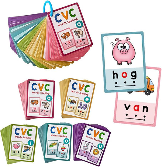 Lachilly Montessori CVC Words Flashcards Short Vowel Reading Letters Sorting Spelling Word English Cards CVC Beginning Phonics Word Builders Toddler Learning Toys 130 Words