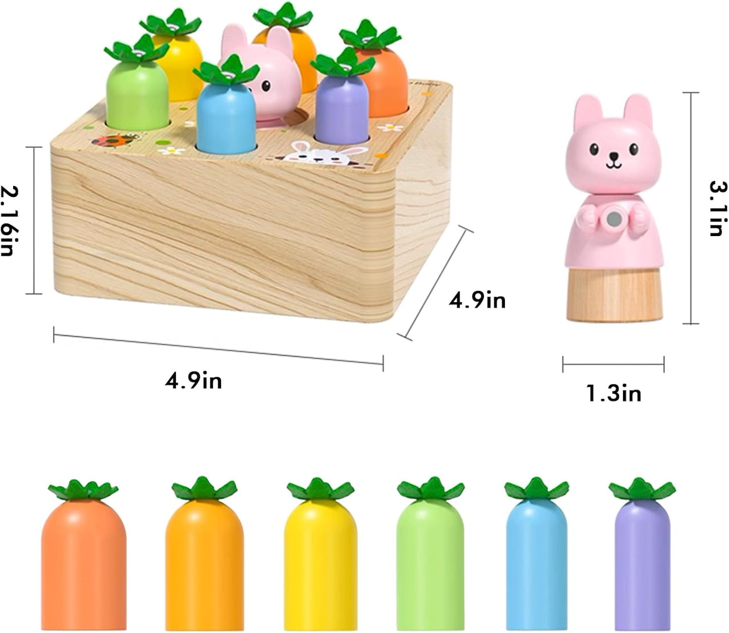 Ancaixin Montessori Toys for Babies 6-12 Months, Wooden Toys for 1 Year Old Boys and Girls, Educational Carrot Harvest Toy for Toddlers, Shape Sorting Matching Puzzle, Developmental Birthday Gifts