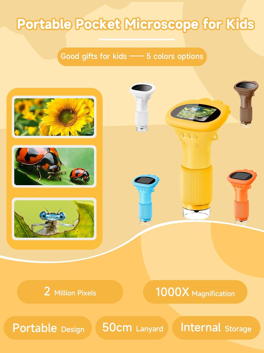 Acoath Microscope for Kids, 1000X Handheld Digital Miniscope with 2.0" Screen, Portable Pocket Microscope Education Toys Birthday Gifts for Age 3 4 5 6 7 8 9 10 Girls Boys