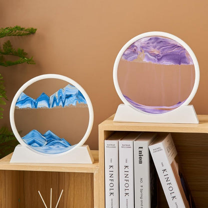 Arthink Moving Sand Art Picture in Motion Round Glass 3D Deep Sea Landscape, Dynamic Sand Art Sandscapes, Sensory Relaxing Desktop