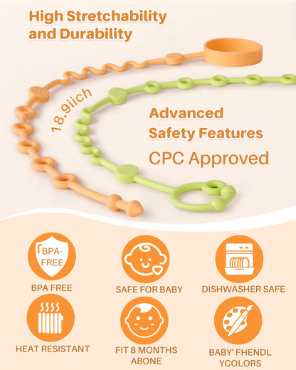 LittleHugs Toy Straps for Baby, 5pcs Adjustable Toy Holder for Stroller Accessories, Silicone Tether Pacifier Clip, No Throw Travel Essential Leash for High Chair, Car Seat (5-Pack)