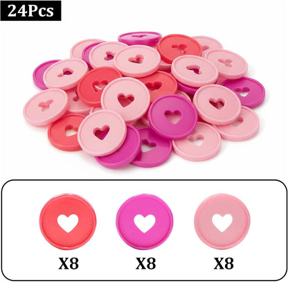 24 Pcs Plastic Book Binding Discs, 35mm Heart Binder Rings Expansion Discs, Discbound Rings for DIY Notebook Planner/Organizers, Pink/Rose Red/Red