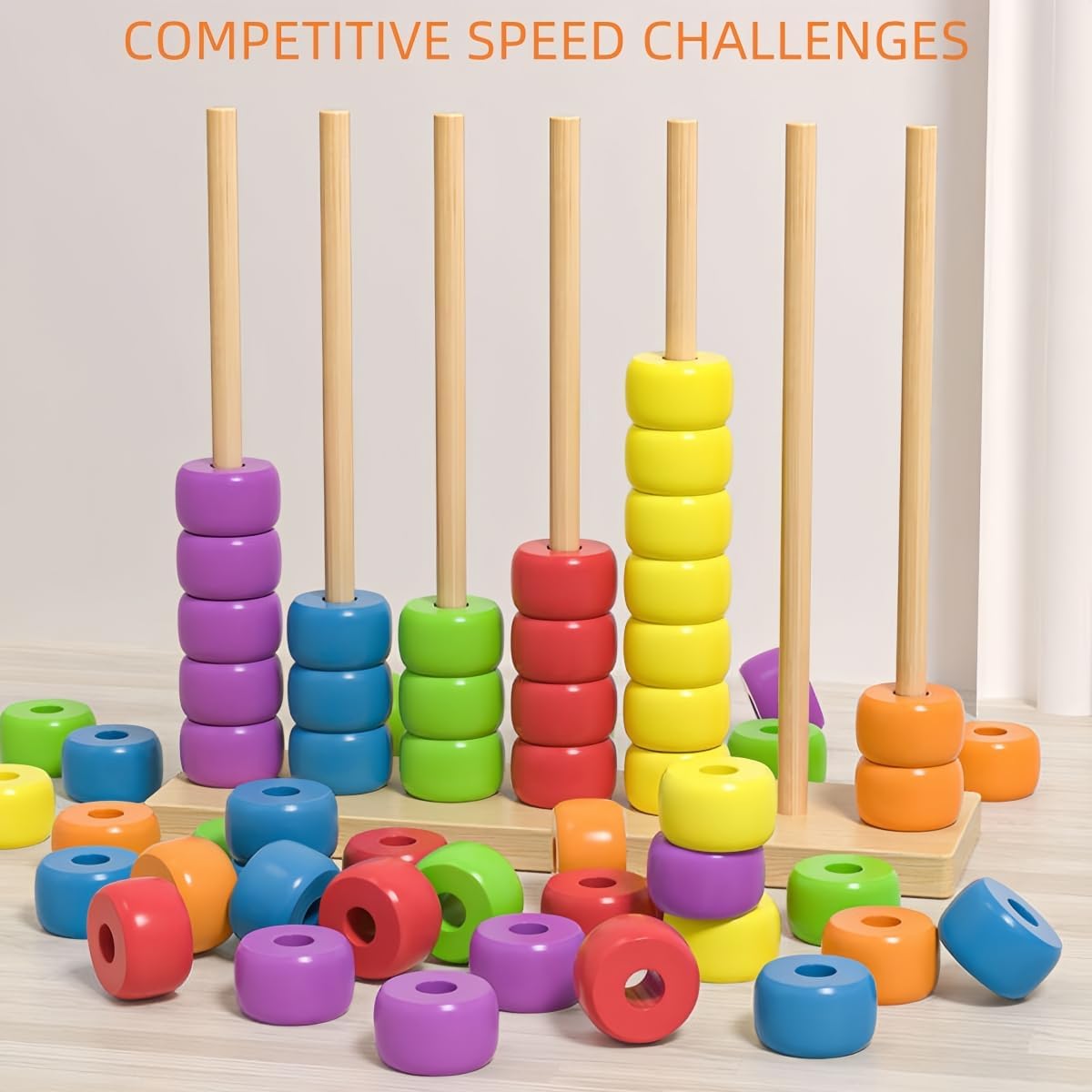 Adult Color Stack Attack Challenge Game，Color Pile Up Challenge for 2 Players| Competitive Tabletop Brain Teaser for Family Game Night| Stack Solve Set with Racks,Rings,Cards (1)