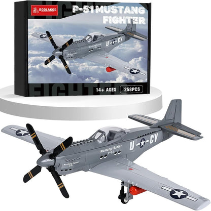 P-51 Mustang Fighter Bomber Building Blocks Sets, Military WW2 Airplane Building Toy, Collectible WW2 Army Model for Adults (258PCS)