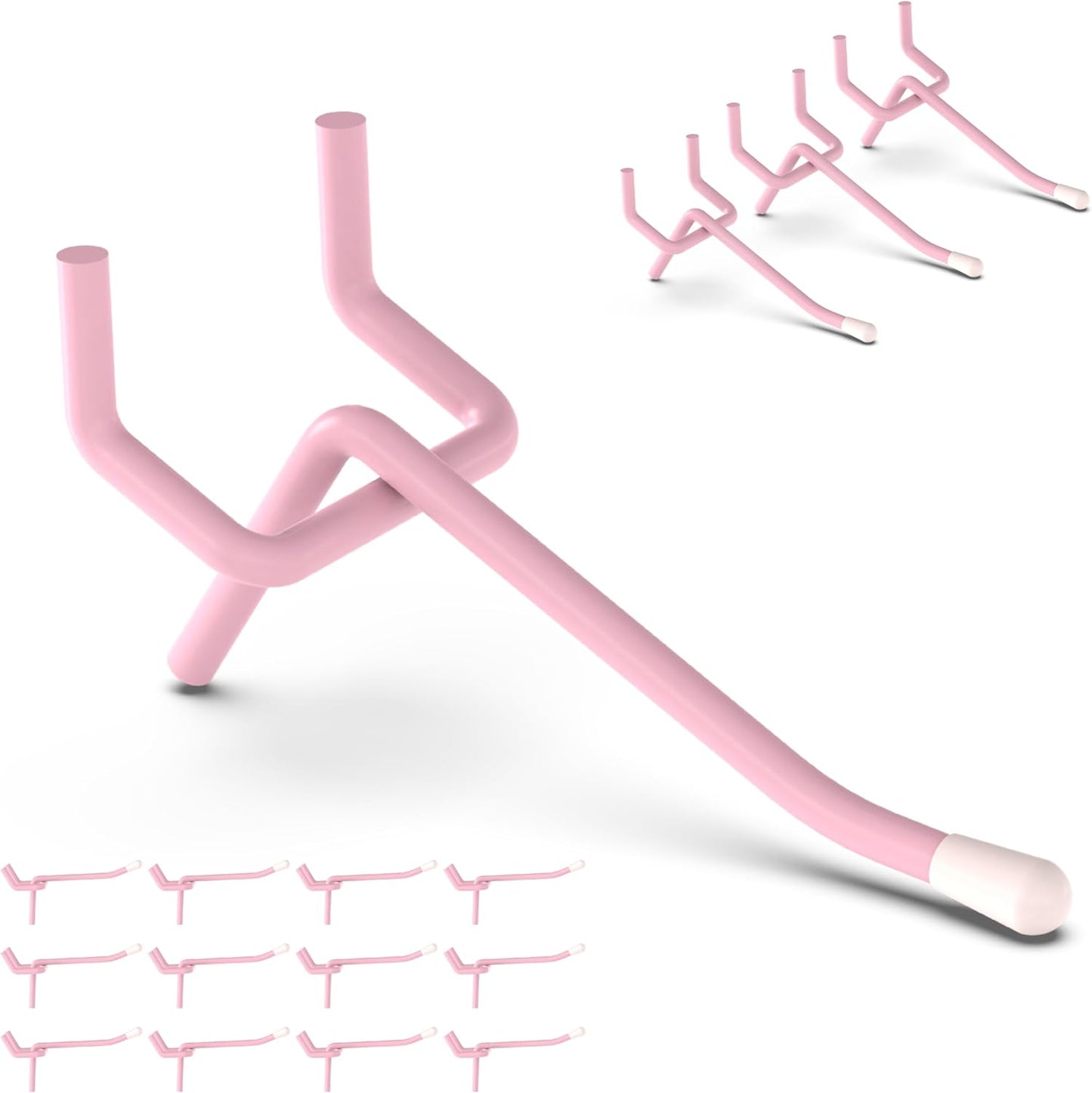 HUHOLE 50-Pack Pink Pegboard Hooks 2 Inch, Decorative Metal Peg Board Hangers with Rubber Safety Tips, Fits 1/8" & 1/4" Boards, Heavy Duty Organizer for Craft Room, Nursery, Garage & Retail Display